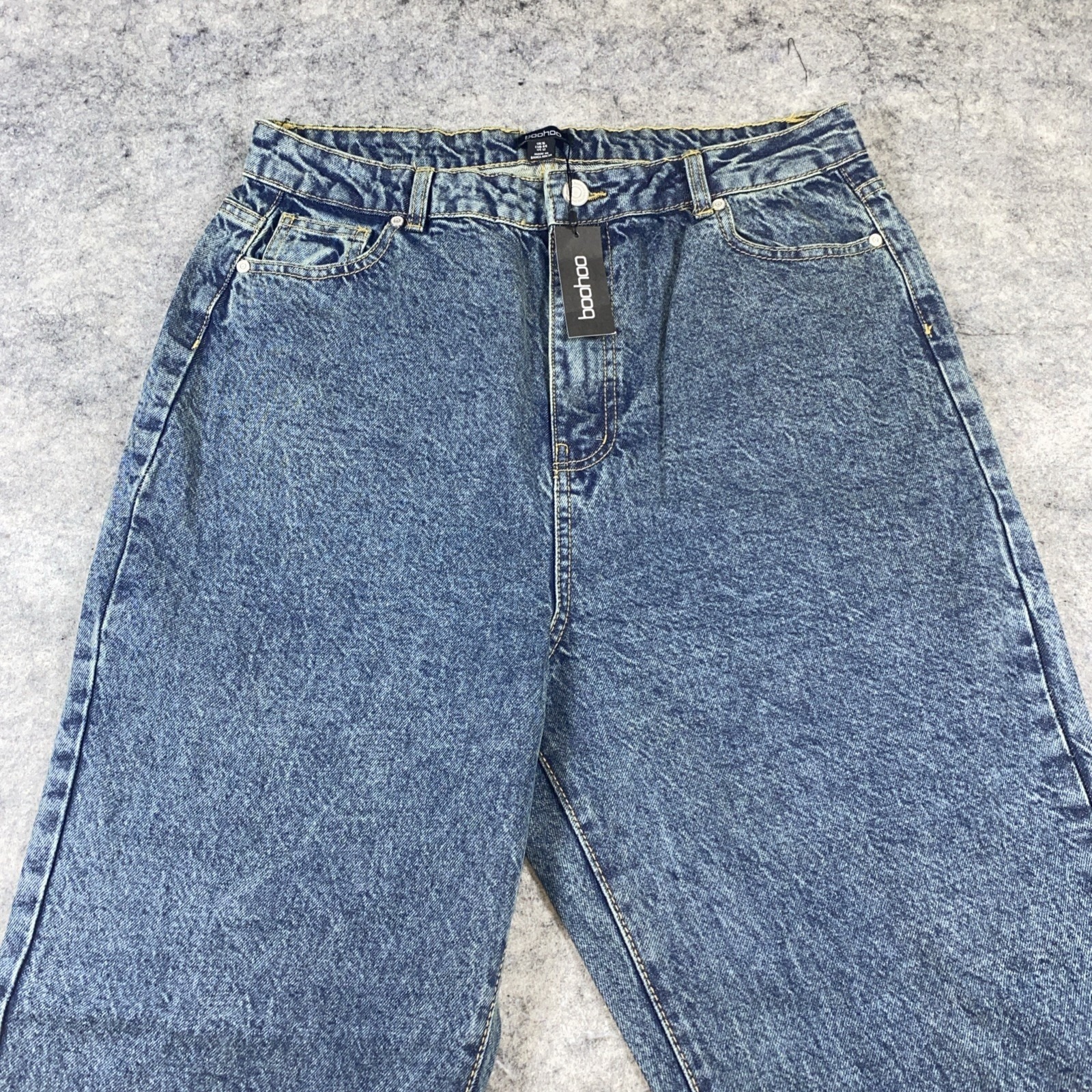 Boohoo Jeans Women's 12 Tall Vintage Blue High Waisted Straight Leg Gunge Skater — image 2 of 8